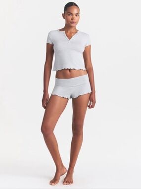 SKIMS Sleep Henley and Foldover Short Set Light Heather Grey 2X NWT